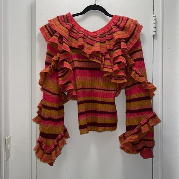 Ulla Johnson 100% cashmere striped ruffle sweater. - Picture 6 of 8